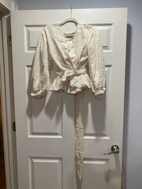 HYFVE Cream Textured Wrap Top with Tie